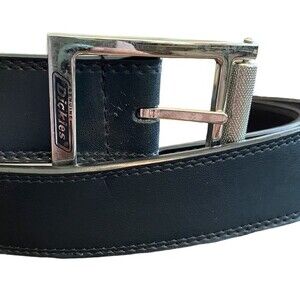 Dickies Silver Roller Buckle Black Genuine Leather Belt Size 46 EUC!